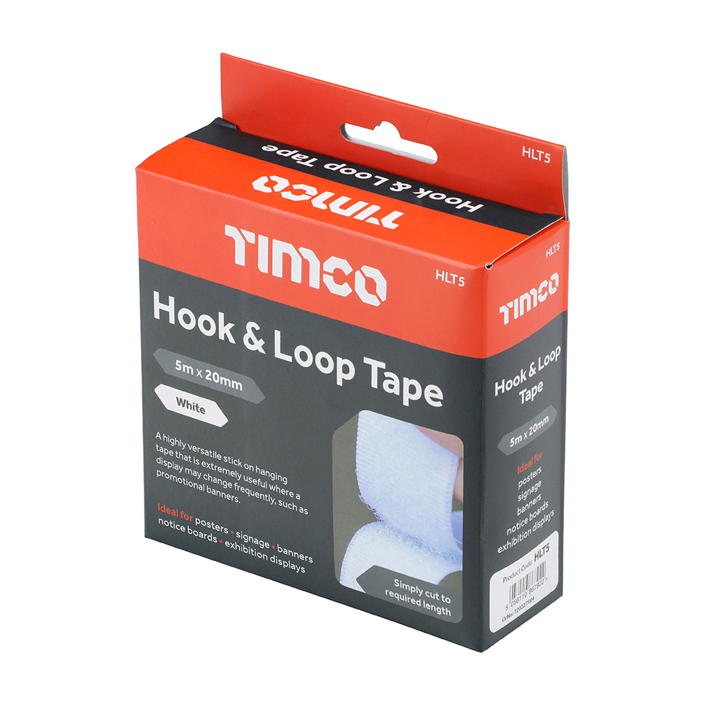 TIMCO Hook & Loop Tape 5m x 20mm - White
